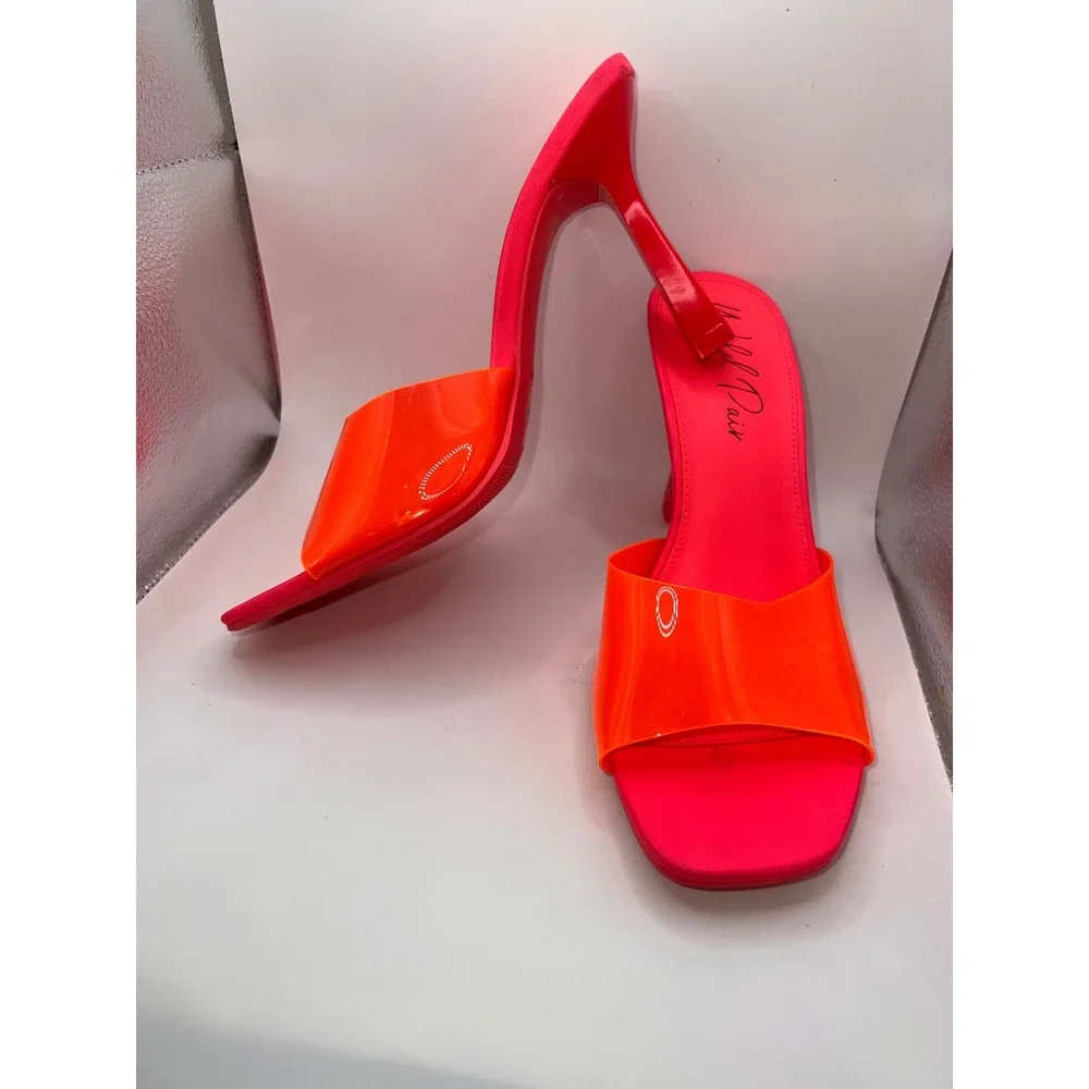 Wild Pair Luuna Slide‎ Neon Pink Dress Sandal Heels Size 8.5 Summer Club Wear
